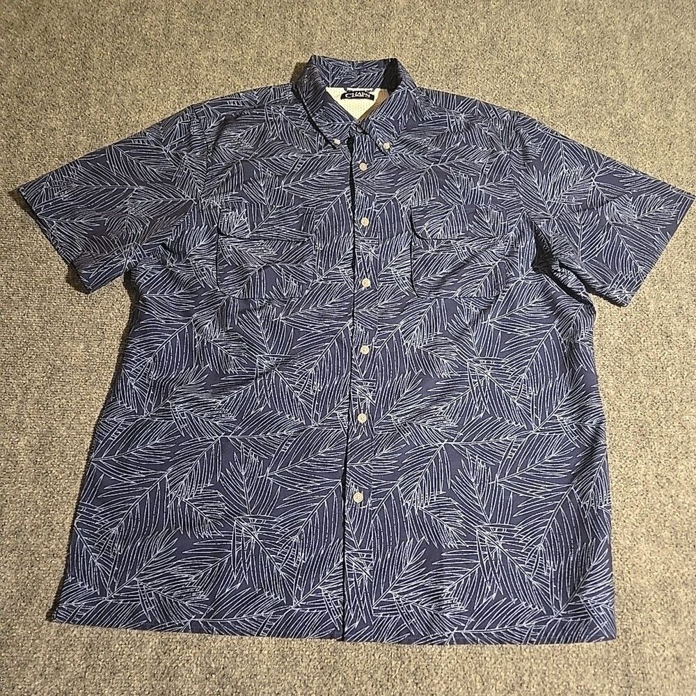 Chaps Shirt Mens Extra Large Blue Floral Short Sleeve Button Front Polyester